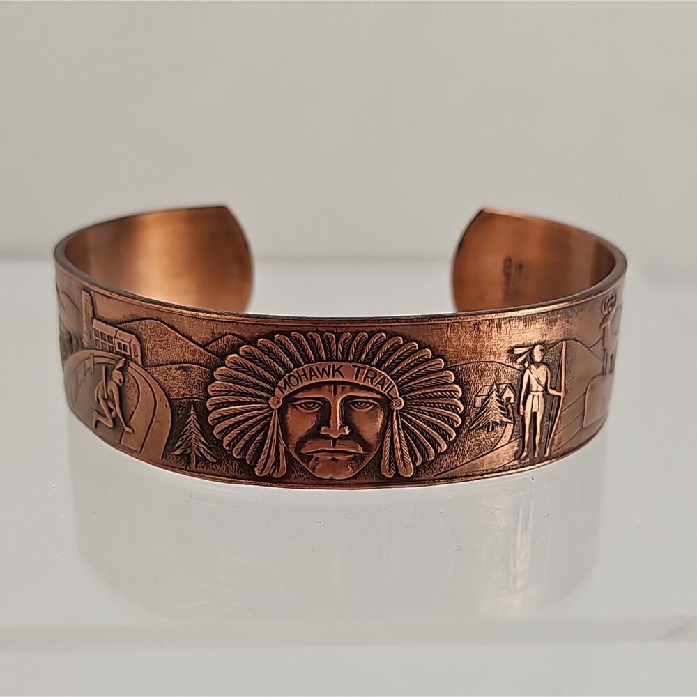Vintage Mohawk Trail Solid Copper Cuff Bracelet Native American Souvenir